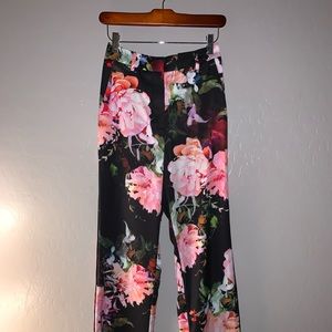 Soft satin floral wide leg pants